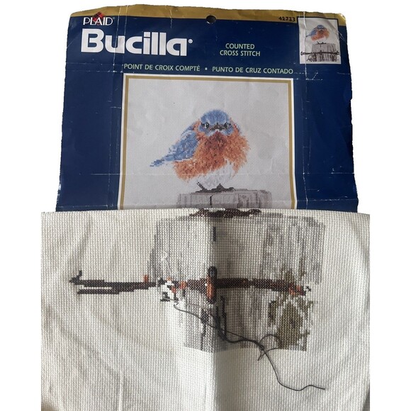Bucilla Counted Cross Stitch Kit MAD BLUE BIRD Partially Start Supplies Included - Picture 1 of 2